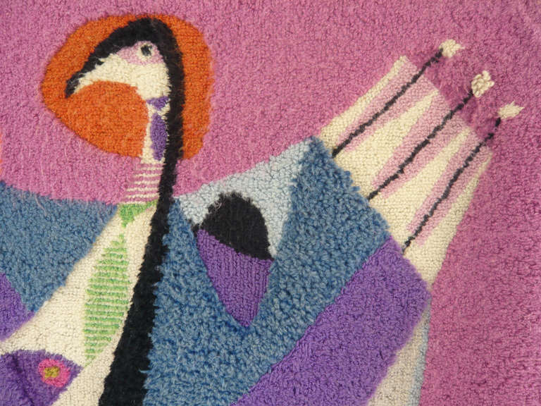 Mid-Century Modern Hooked Wool Tapestry by Bill Hinz