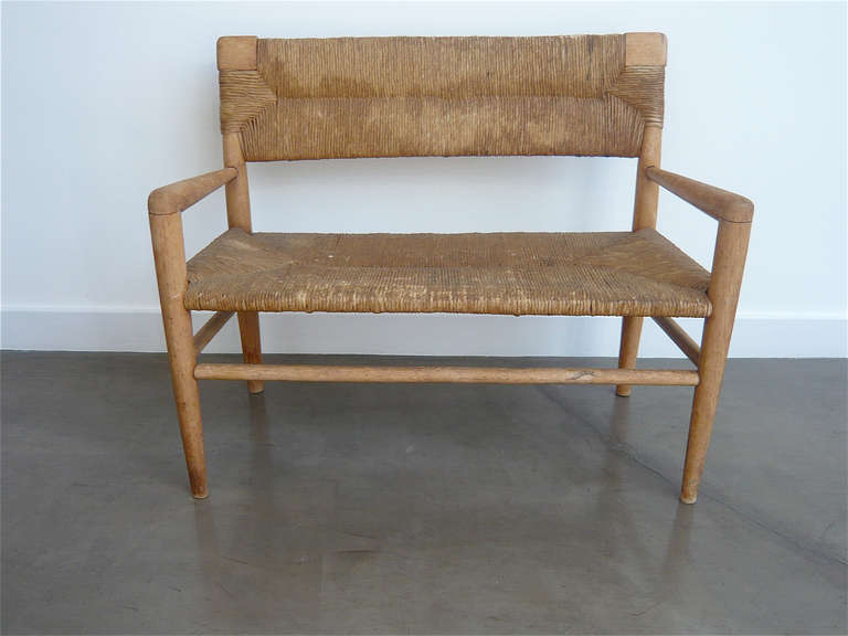Solid birch frame with cross woven rush seat and back, designed by Mel Smilow for the Smilow-Thielle Furniture Co.
Primitive meets modern.