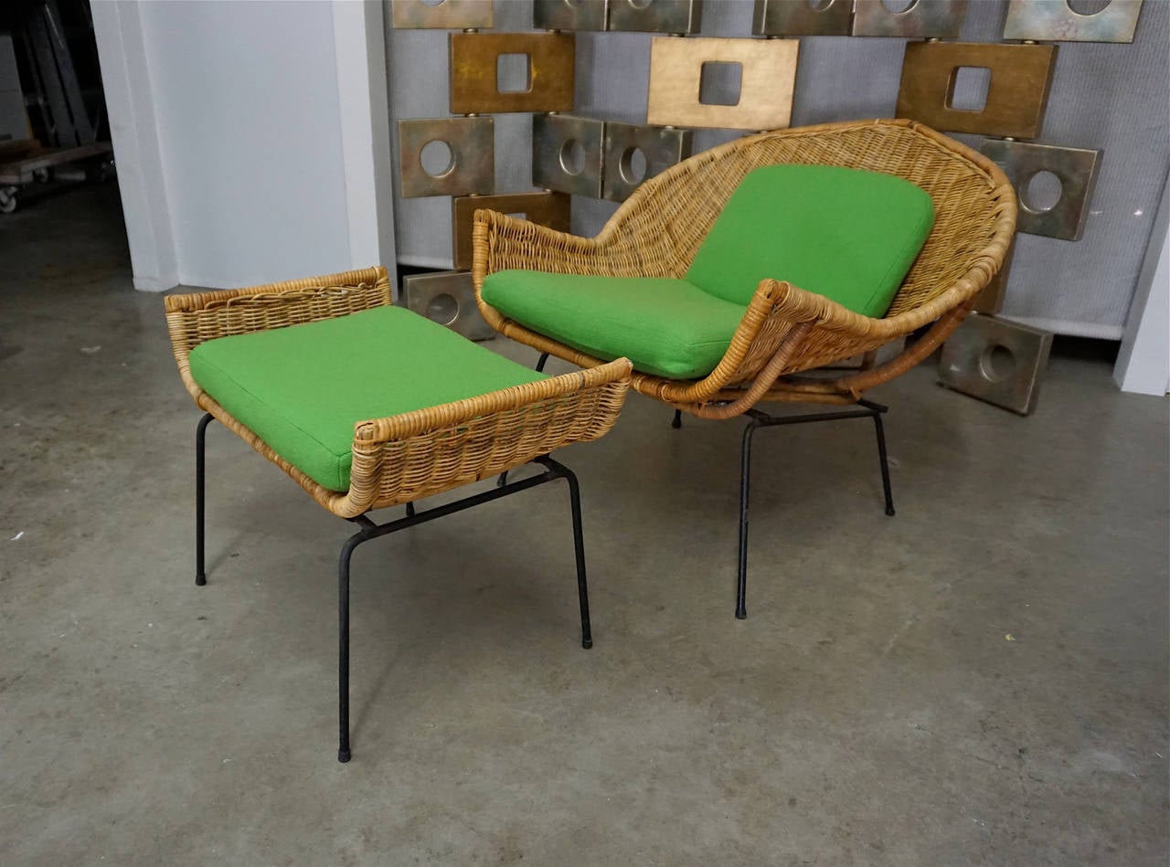 Mid-20th Century Rattan Lounge Chair and Ottoman by Danny Ho Fong for Tropi-Cal