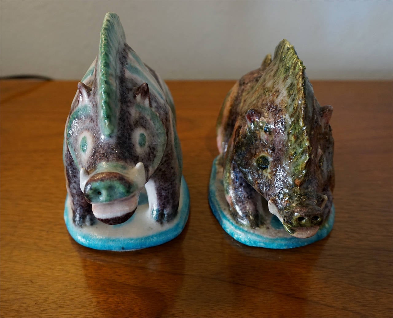 Pair of Ceramic Wild Boars by Guido Gambone 1