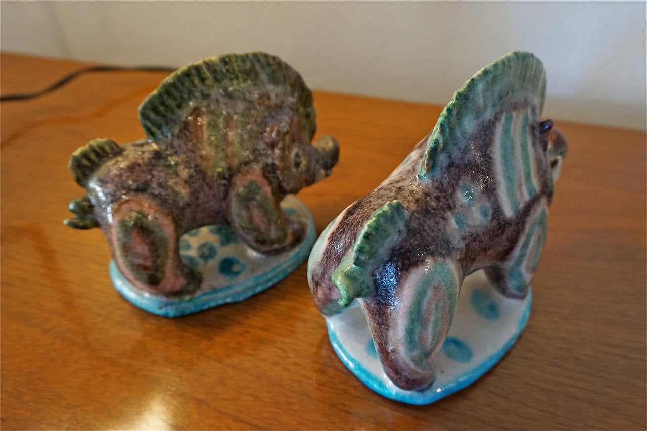 Pair of Ceramic Wild Boars by Guido Gambone 2