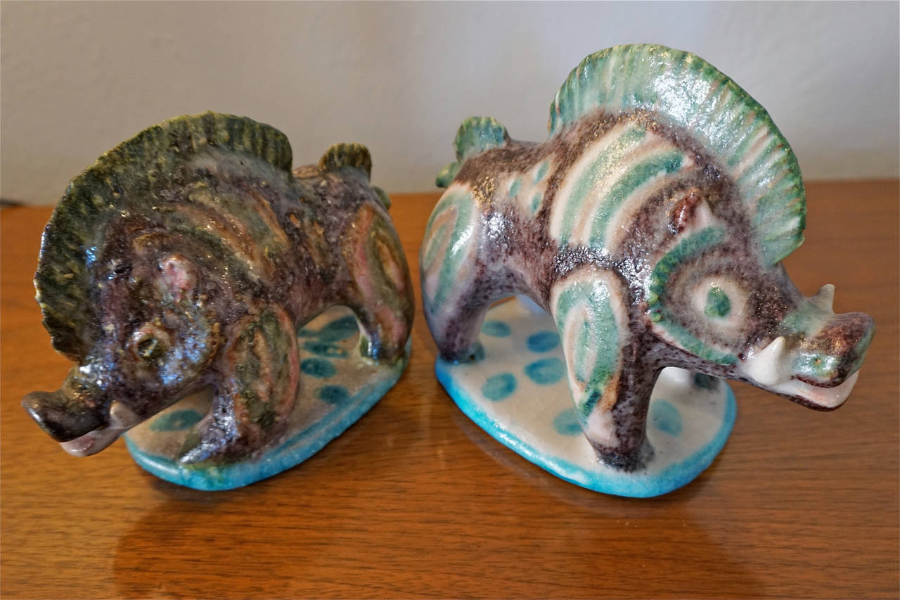 Pair of Ceramic Wild Boars by Guido Gambone 3