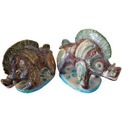 Pair of Ceramic Wild Boars by Guido Gambone