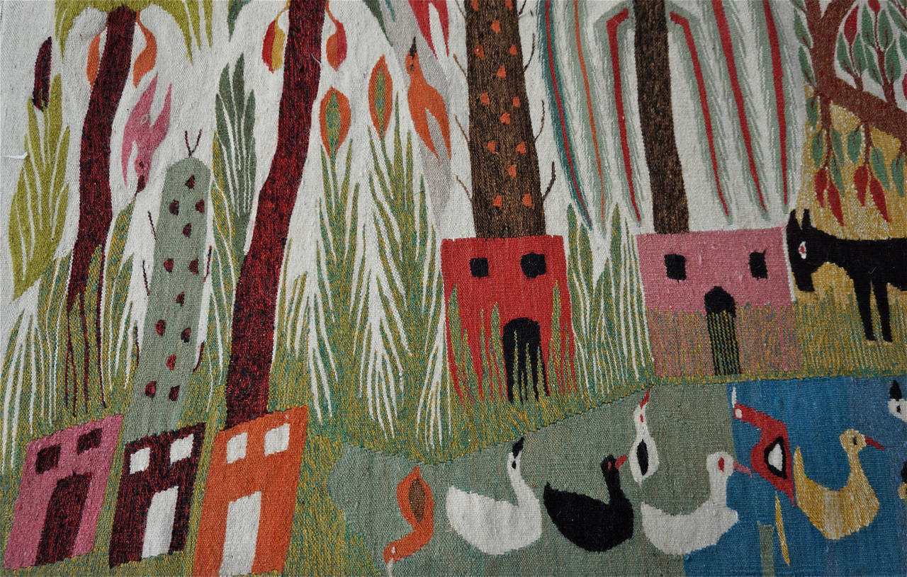 Mid-Century Modern Whimsical Scandinavian Wildlife Tapestry