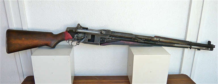 The M1 was the standard-issue service rifle of the U.S. forces in World War II, the Korean war, and also saw service to a limited extent in the Vietnam war. Measures 7 ft. long.