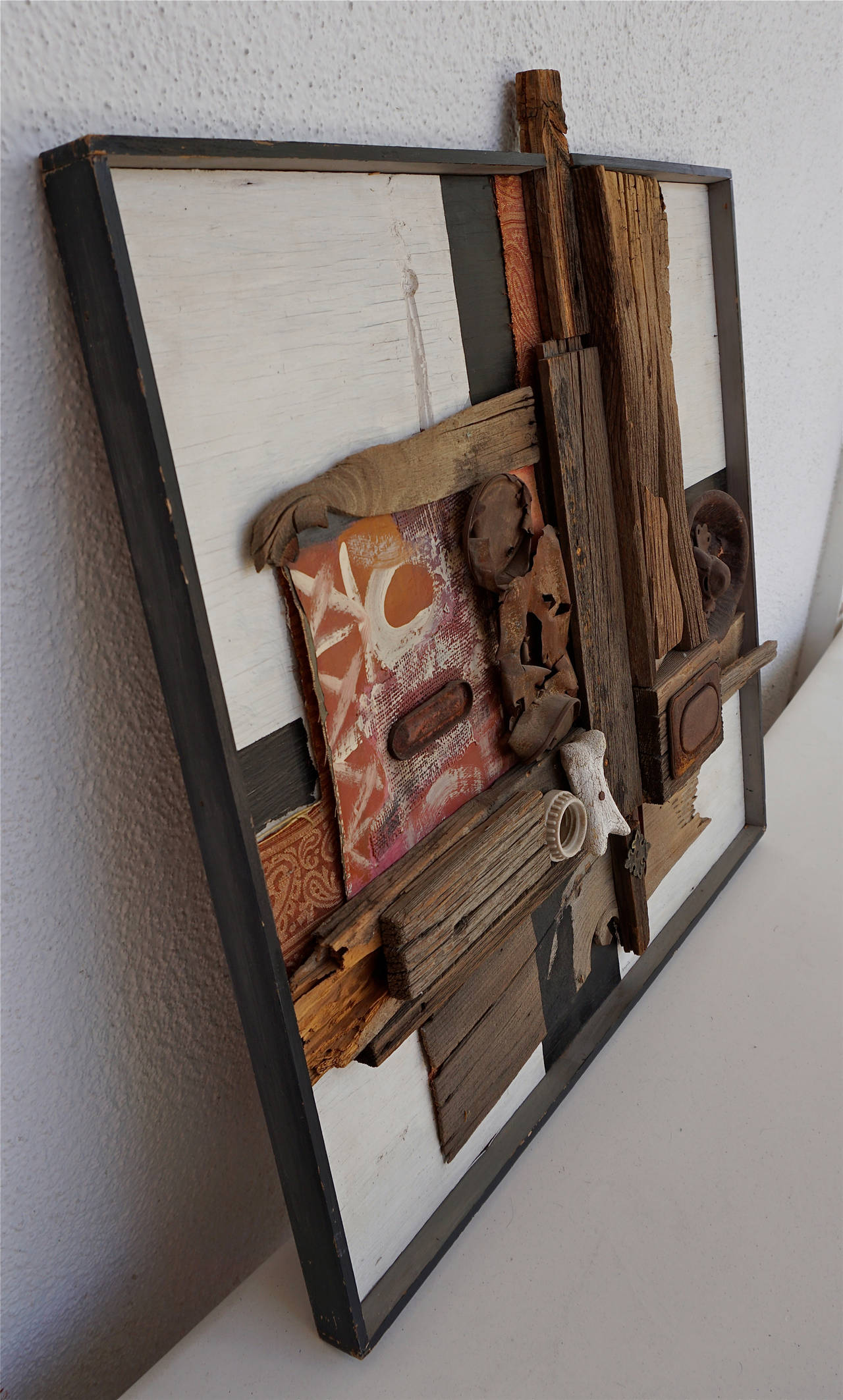 Found object assemblage created in the 1960s by San Diego artist, Dennis Davis.......signed on bottom right corner.