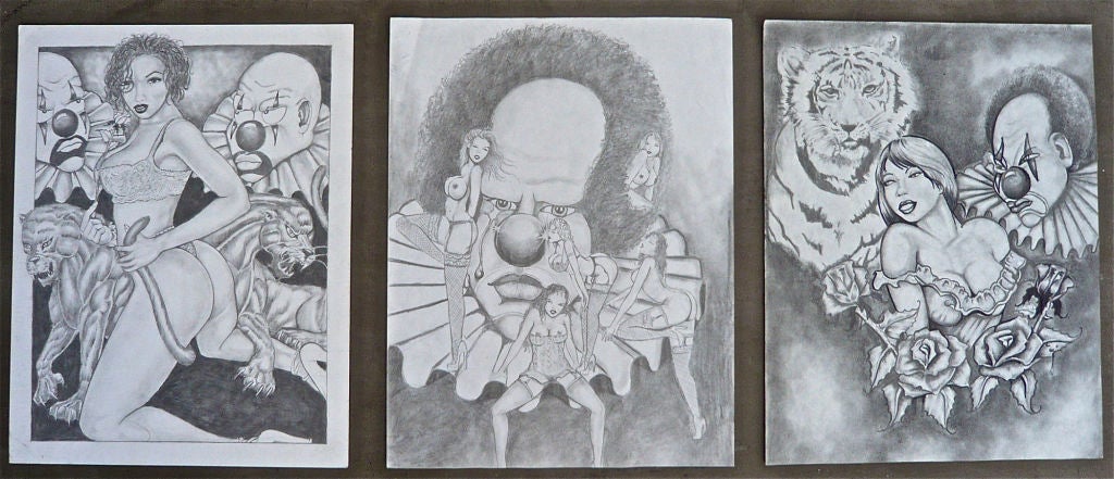 GROUP OF 3. HAND DRAWN BY JON HANEY WHILE DOING TIME IN THE CALIFORNIA PENAL SYSTEM.OTHERS AVAILABLE.