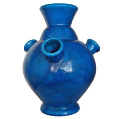 French Ceramic Daffodil Vase Egyptian Blue Faience