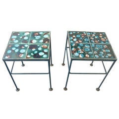 Pair of Unusual Tile Side Tables