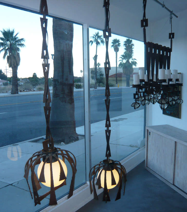 Brutalist Pair of Hanging Lamps by Gene Montez Flores