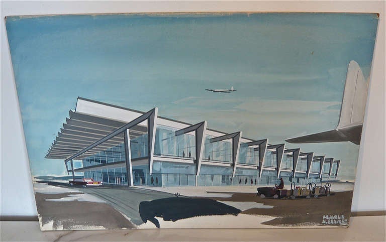 Mid-20th Century Architectural Rendering - 1960's Airport Terminal