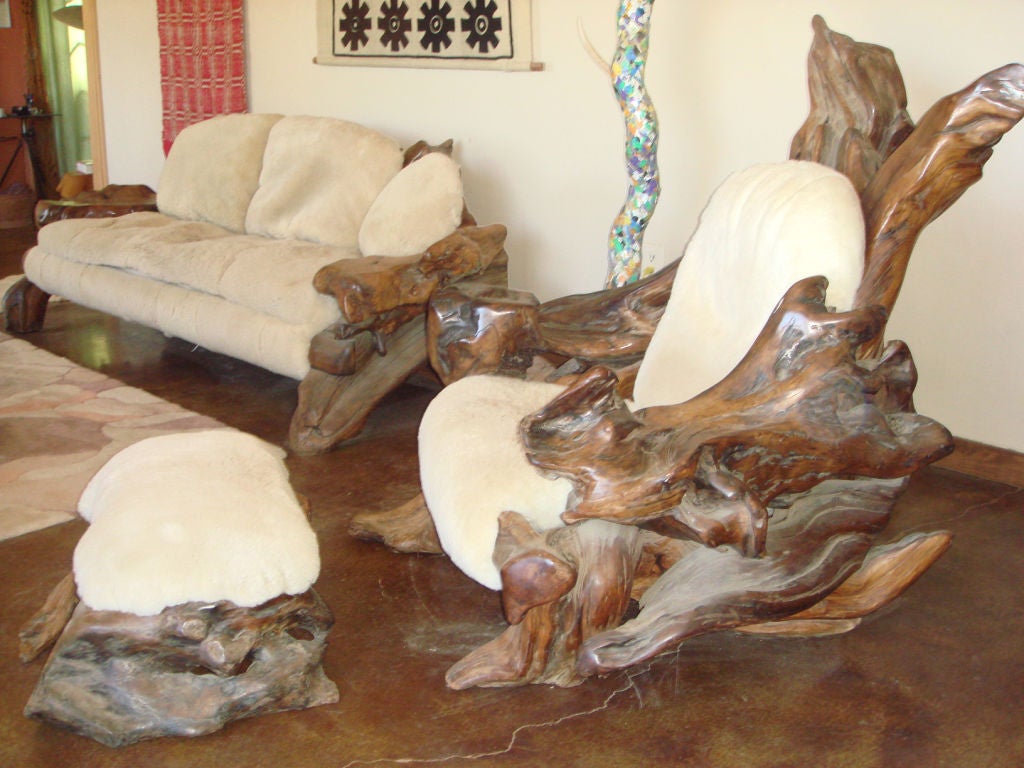 Exceptional Burled Wood and Sheepskin Sofa 2