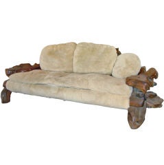 Exceptional Burled Wood and Sheepskin Sofa