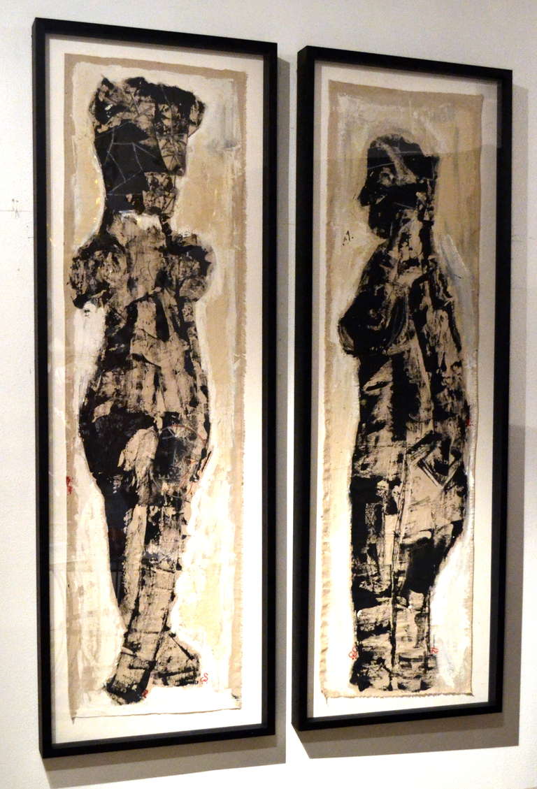 American Pair of Standing Cubist Figures Cubist Style by Christopher Shoemaker