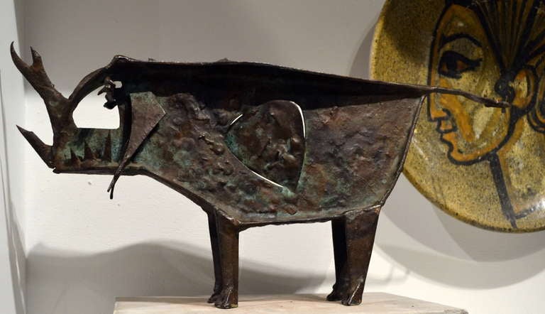 Acquired from a New York Art Studio in the Mid-Century, Unsigned abstract bull in a tasteful and almost cubist manner.  (Photo shows standing on a base, not included).