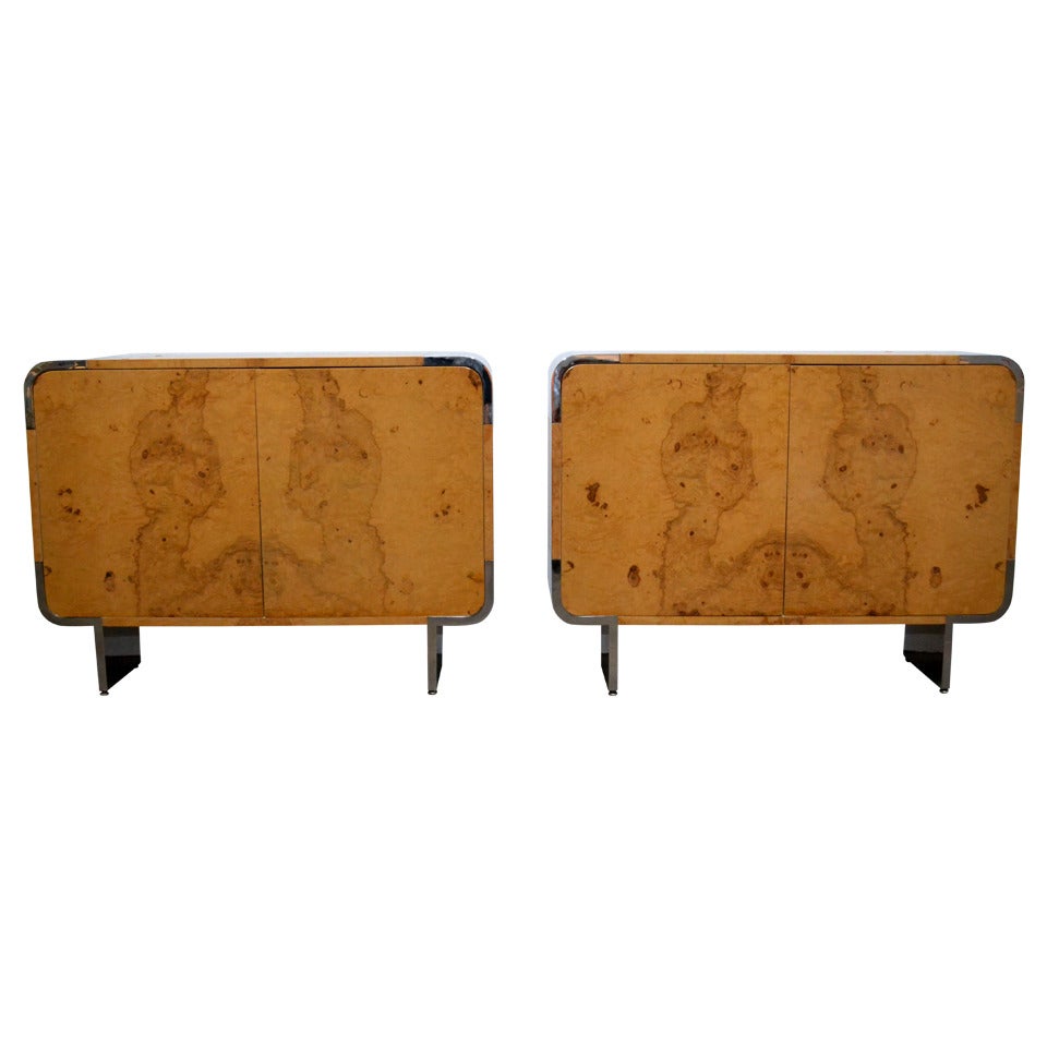 Pair of Vintage Pace Collection Burlwood Cabinets