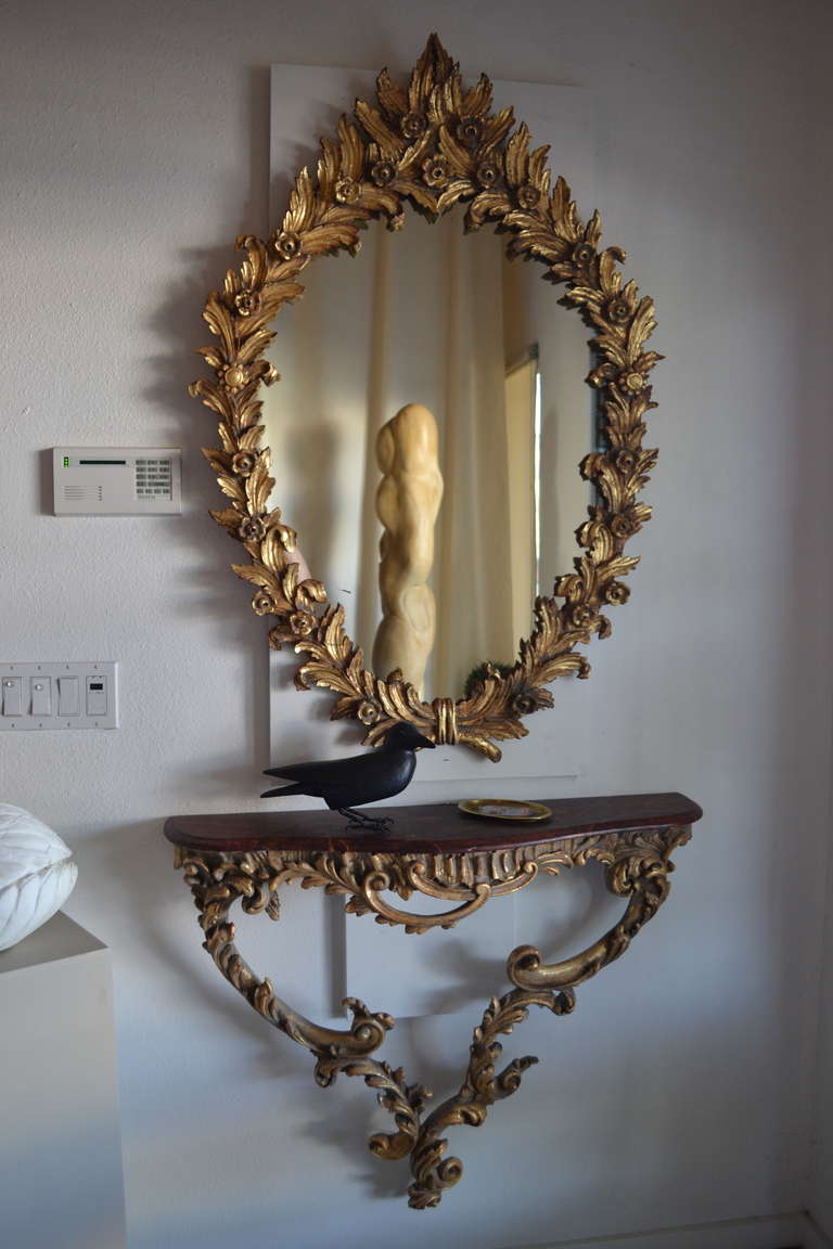 Antique Italian Gold Leaf Mirror and Console Table In Good Condition For Sale In Cathedral City, CA