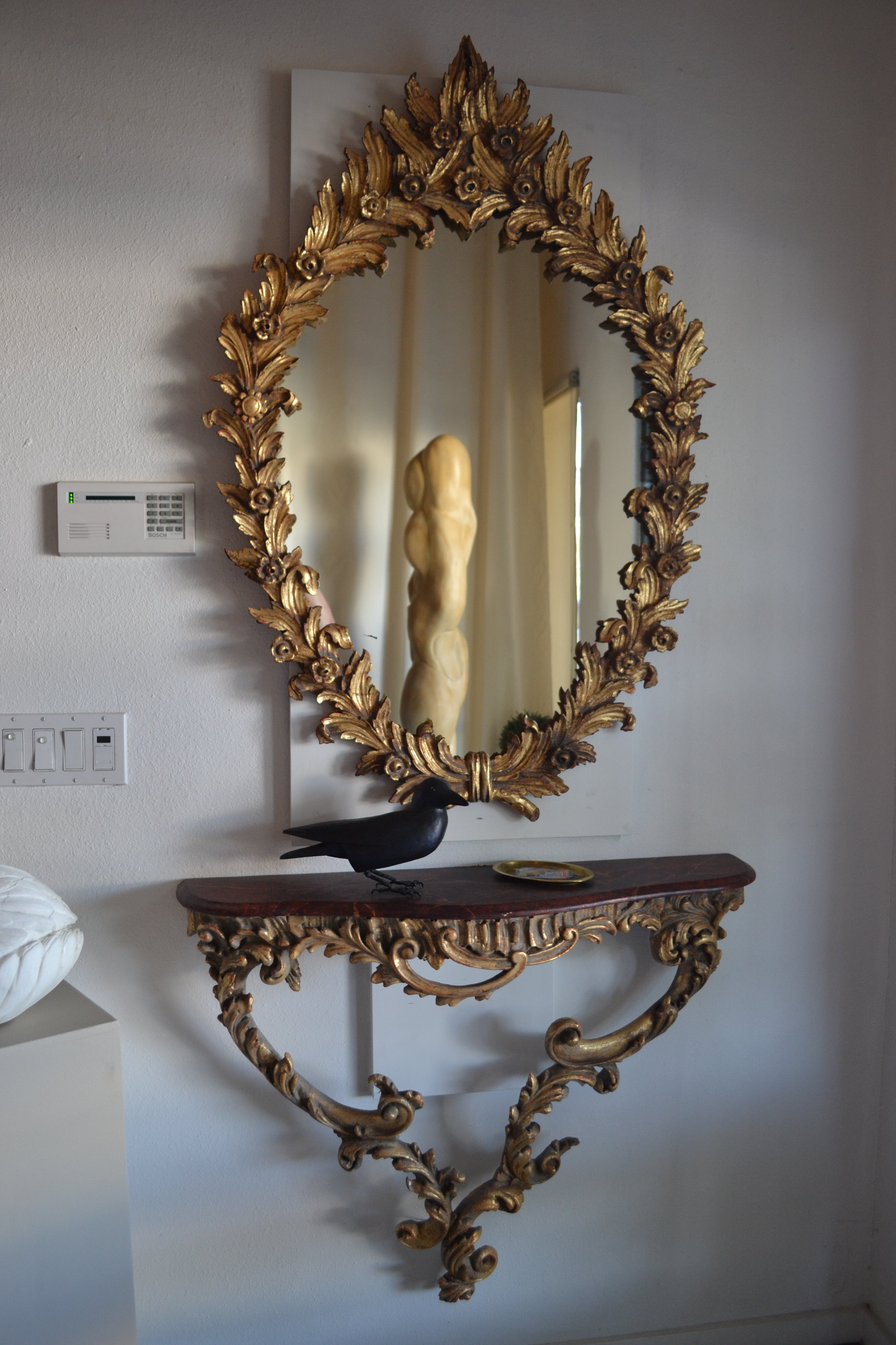 Antique Italian Gold Leaf Mirror and Console Table For Sale