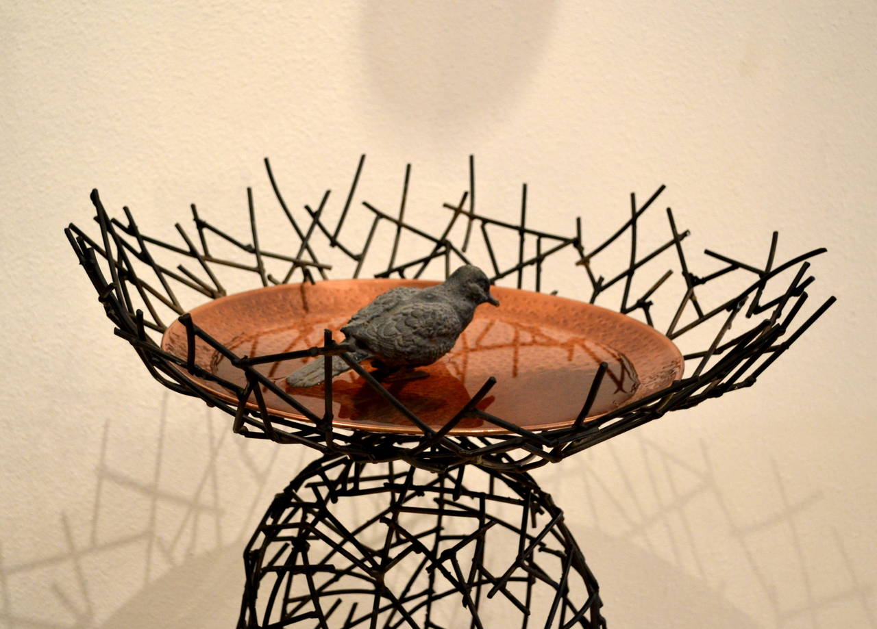American Steel Basket Weave and Copper Bird Bath by Moira Fain