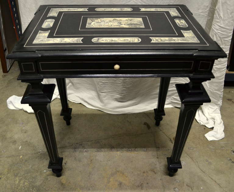 Ebonized 19th Century Italian Ebonised Inlaid Table by Ferdinando Pogliani
