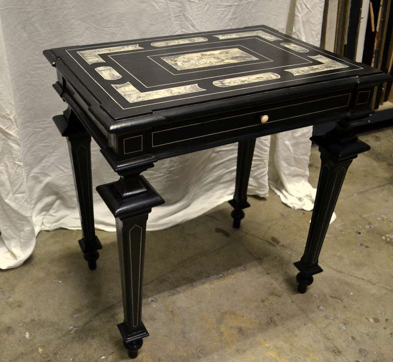 19th Century Italian Ebonised Inlaid Table by Ferdinando Pogliani In Good Condition In Cathedral City, CA