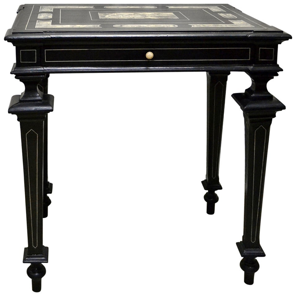 Mesa italiana del siglo XIX con marquetería ebonizada de Ferdinando Pogliani