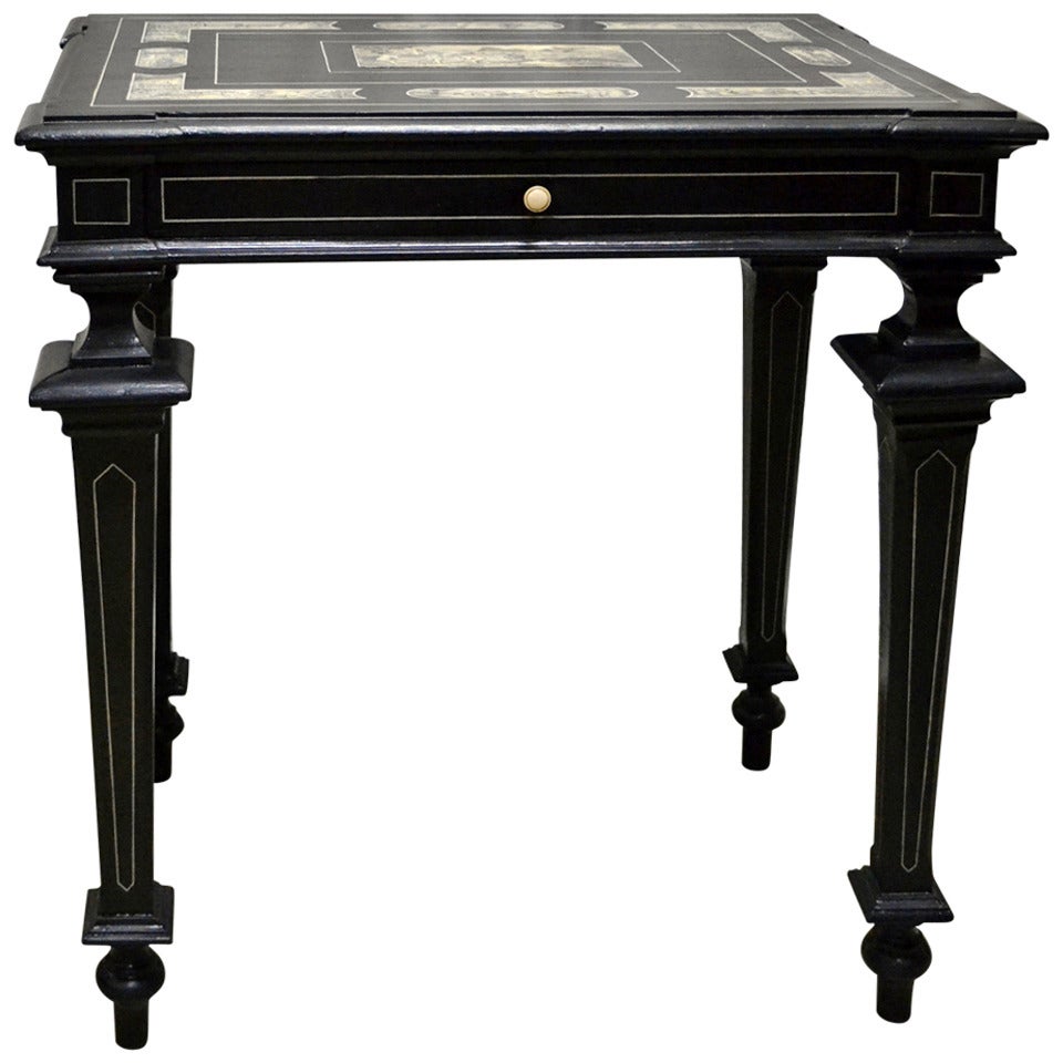 19th Century Italian Ebonised Inlaid Table by Ferdinando Pogliani