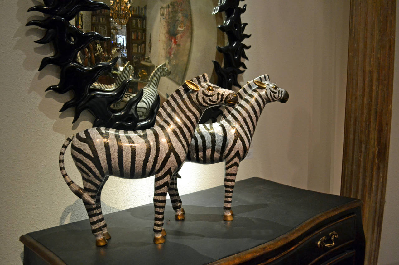 Chinese Monumental Pair of Cloisonné Zebra Sculptures