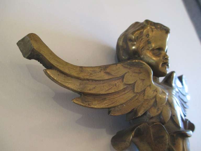 Antique Brass or Bronze Cherub Architectural Element In Good Condition In Cathedral City, CA