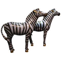 Monumental Pair of Cloisonné Zebra Sculptures