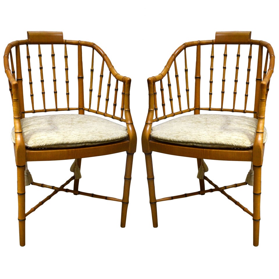 Pair of Vintage Baker Bamboo Armchairs