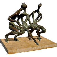 Abstract Bronze Sculpture of Three-Seated Figures