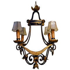 Neoclassic French Iron and Gilt Four Light Chandelier