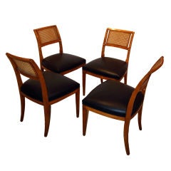 Set of Four 1920’s  French Fruitwood and Leather Chairs