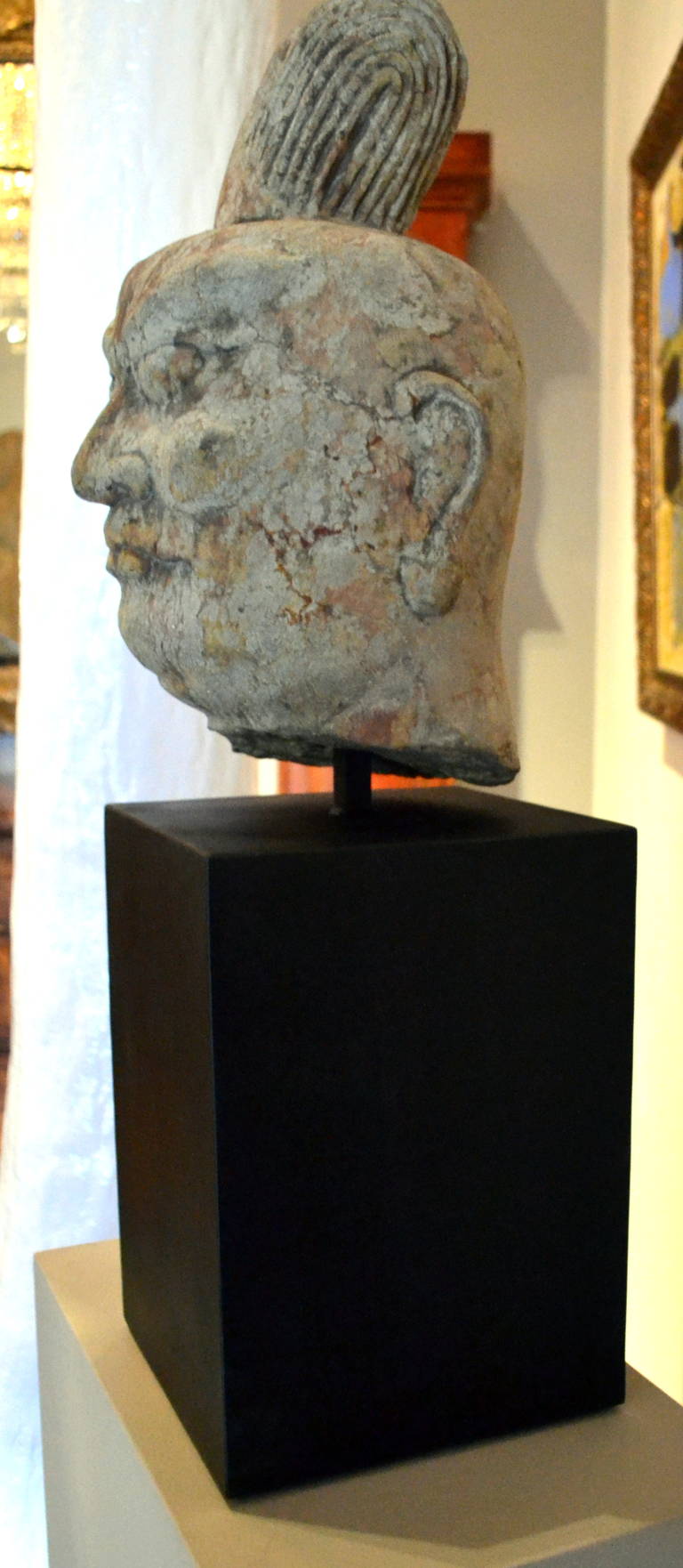 Tang Dynasty (618–907 AD) Carved Stone Head In Good Condition For Sale In Cathedral City, CA