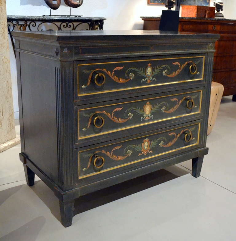 In original extra fine condition with gold metal trim and hardware, decorative and yet, traditional accents; each component helps to identify its maker; Karges.  And confirming it all by its metal company logo plate installed inside the top drawer