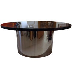 Vintage 68" round Black Granite and Polished Steel Table