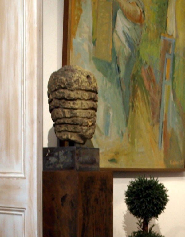Abstract Carved Limestone Buddha Head by Artist: Prodanovich
