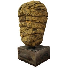 Abstract Carved Limestone Buddha Head by Artist: Prodanovich