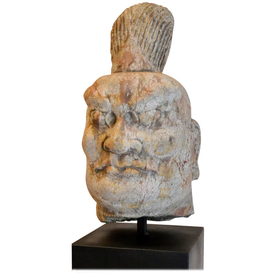 Tang Dynasty (618–907 AD) Carved Stone Head For Sale