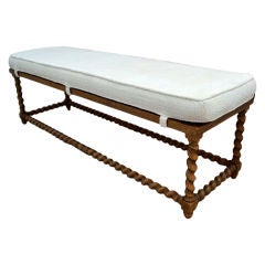 Italian Wood Jacobean Style Carved Bench with Cushioned Seat