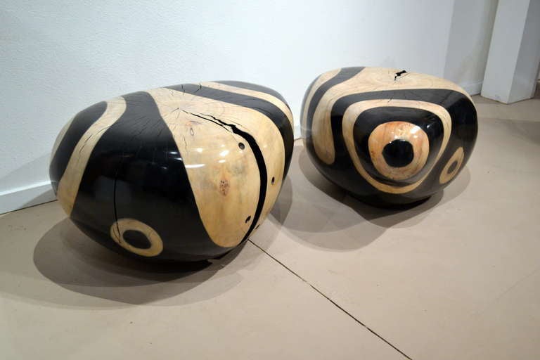Dramatic Pair of Wood Carved Seats by Daniel Pollock 4