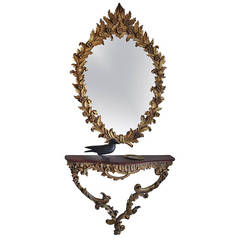 Antique Italian Gold Leaf Mirror and Console Table