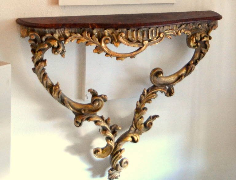 antique console with mirror