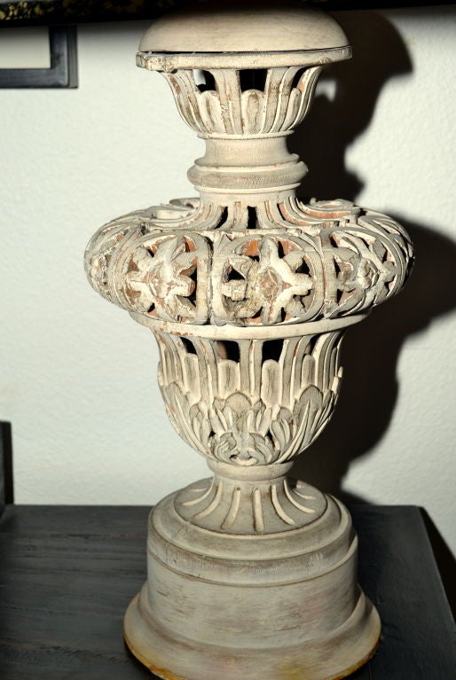 Hand-Carved Wood Lamp in the Form of an Acorn