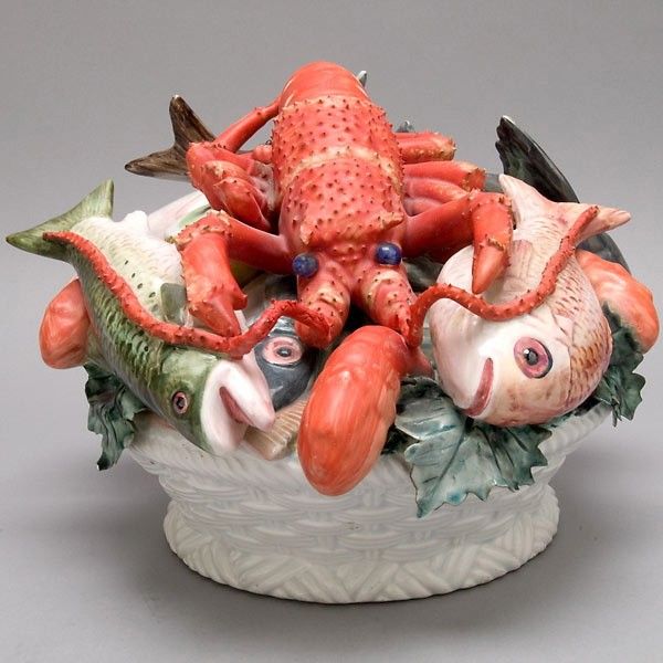 Italian Ceramic Centerpiece of Sea Creatures.  Height 9 1/4 inches; diameter 13 inches.