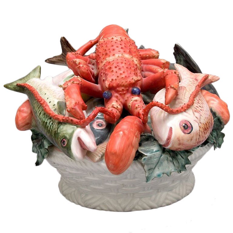 Italian Ceramic Centerpiece of Sea Creatures For Sale