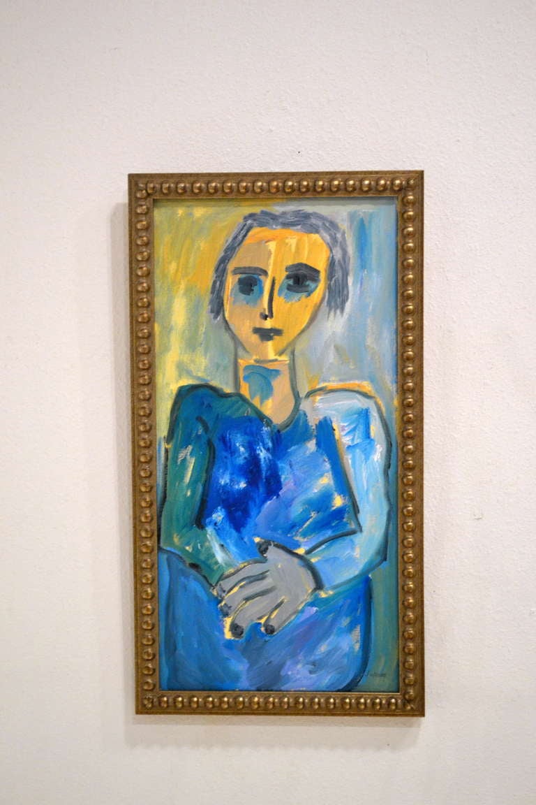 Female Portrait of a Lady Wearing Blue by Joanne Fleming In Excellent Condition For Sale In Cathedral City, CA