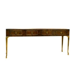 Vintage Baker Burl and Brass Console Table