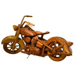 Vintage Hand Carved Wood Harley-Davidson “Fat Boy” Motorcycle